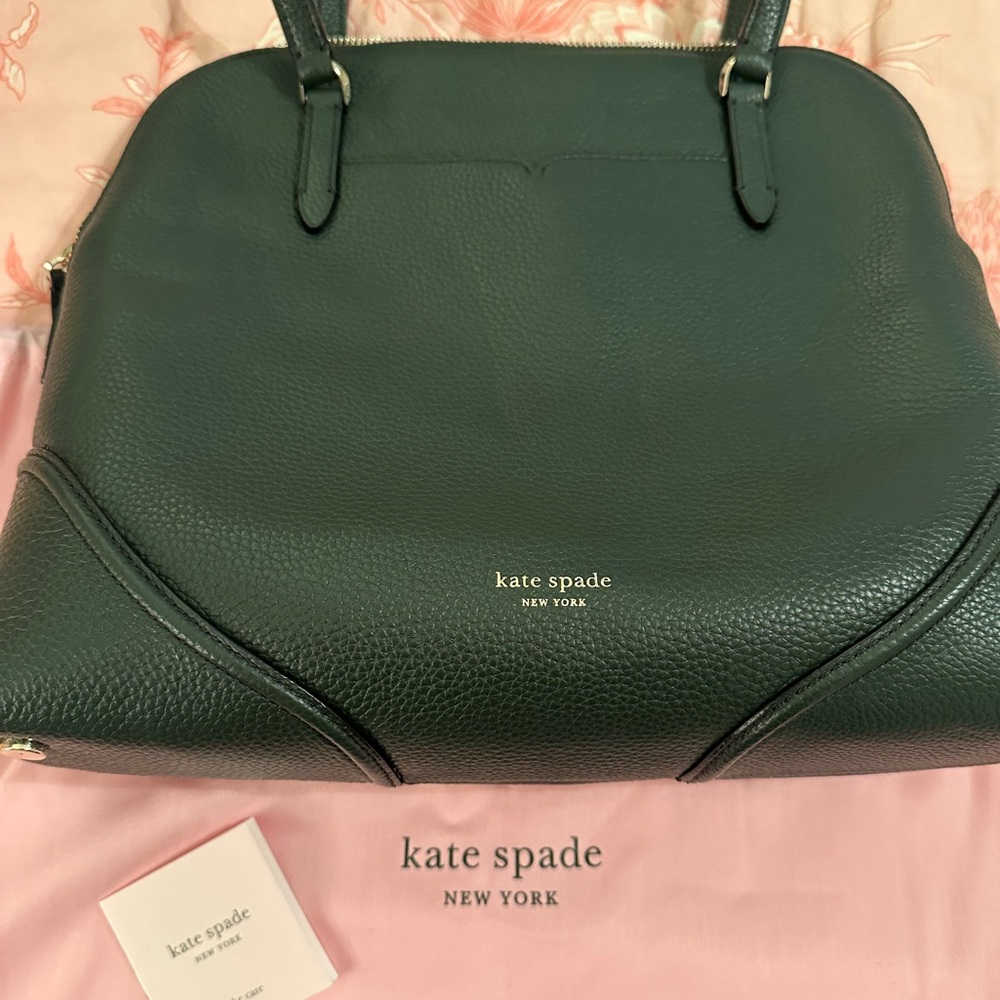NEW Kate Spade leather dark hunter green top handle shoulder bag. Bowler.Satchel